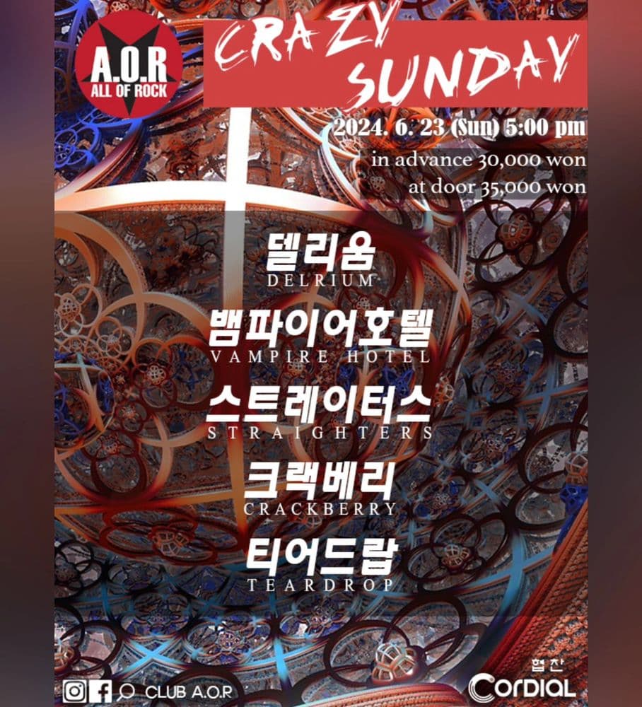 A.O.R. CRAZY SUNDAY 공연 포스터