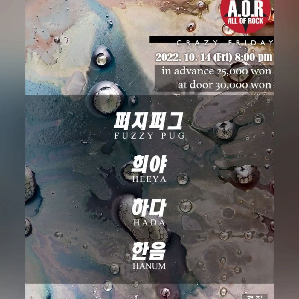 A.O.R CRAZY FRIDAY 공연 포스터