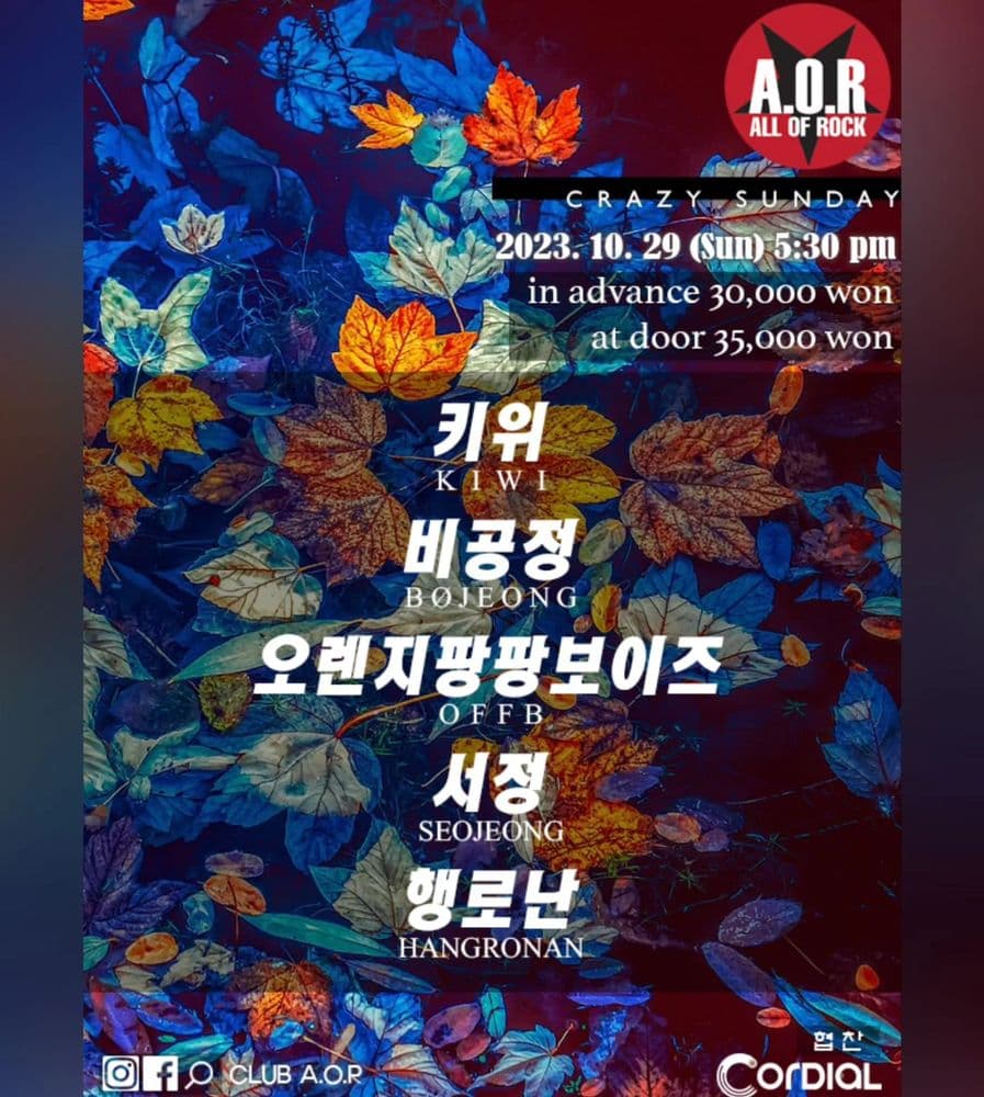 A.O.R CRAZY SUNDAY 공연 포스터