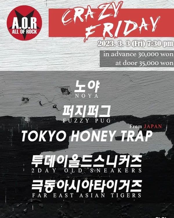 A.O.R CRAZY FRIDAY 공연 포스터